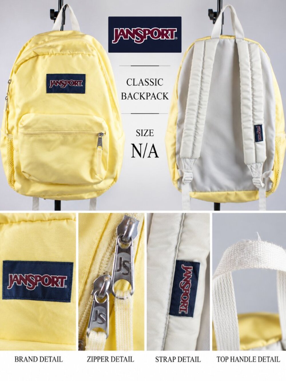JanSport Cross Town Backpack Pastel Yellow School Bookbag Mesh Pocket Good